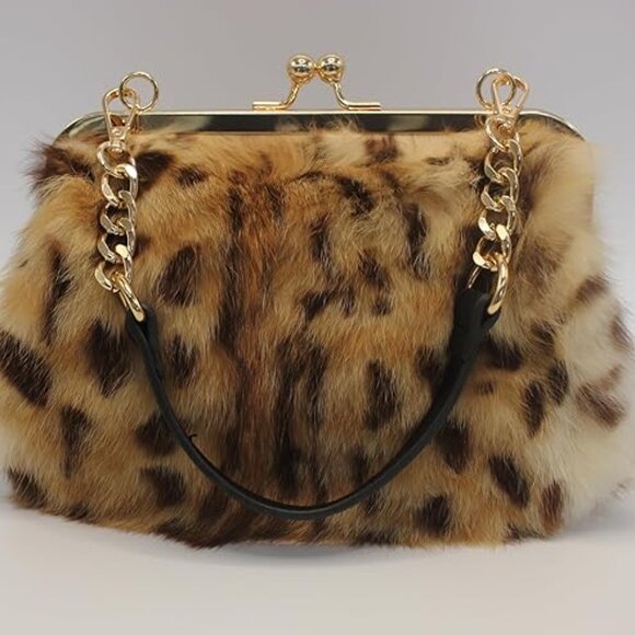 Neiman Marcus Elegant Light Coffee Leopard Print Handbag - Picture 1 of 7